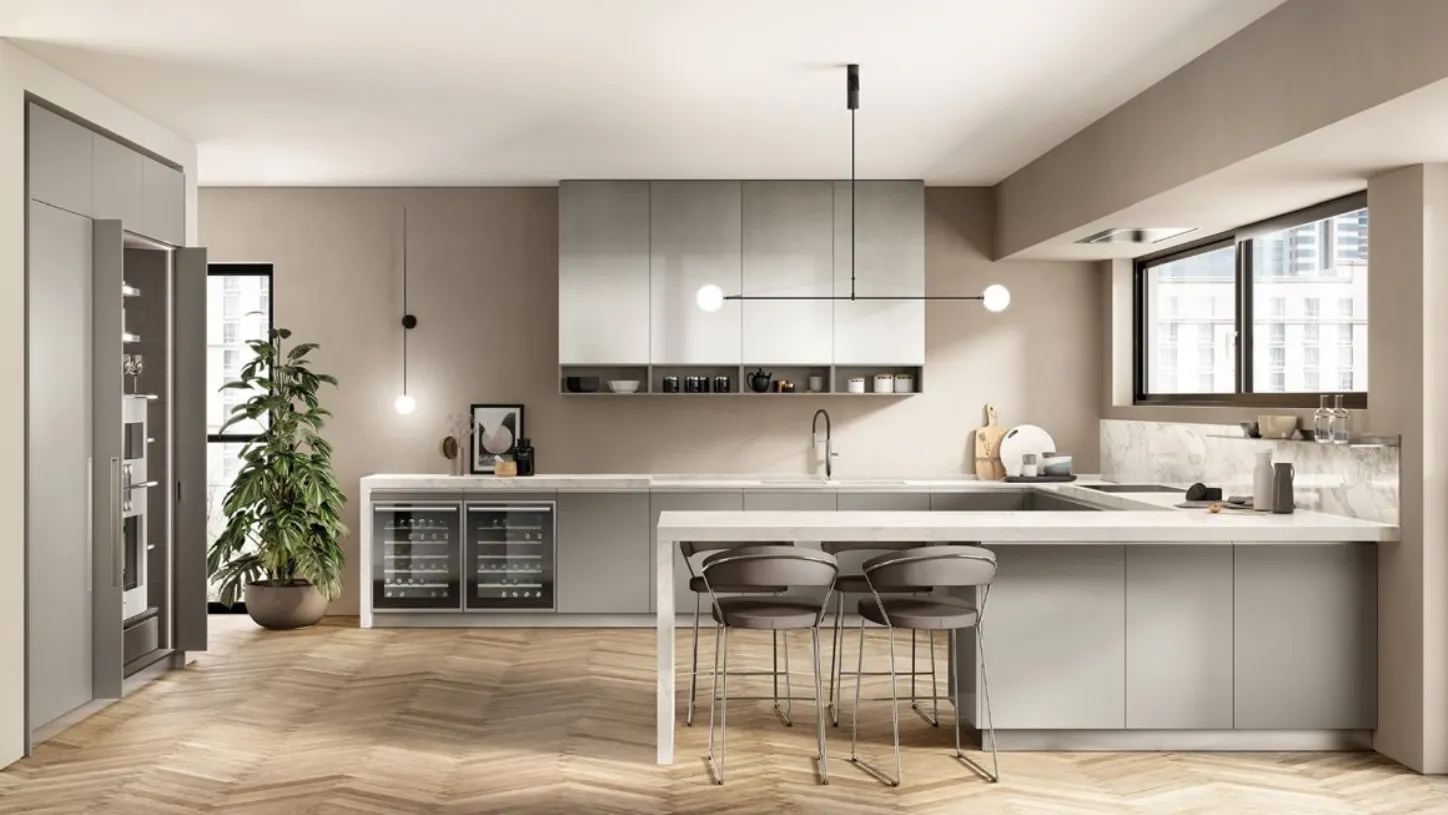 Cucina laccata con penisola Boxi - Scavolini