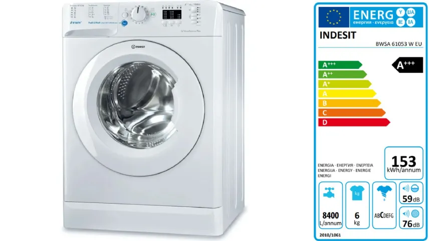 Lavatrice a libera installazione a carica frontale Indesit: 6 kg - BWSA 61053 W EU di Indesit