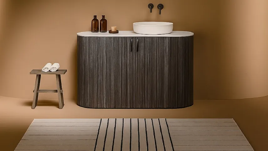 Mobile bagno a terra con anta cannettata