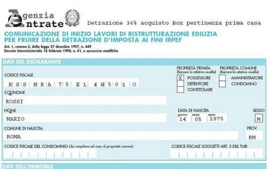 Modello per detrazione imposta ai fine Irpef