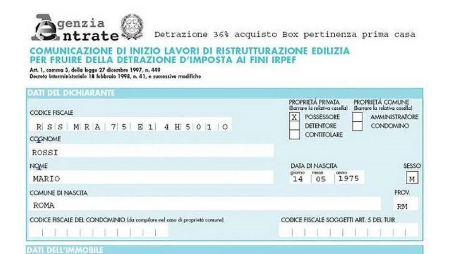 Modello per detrazione imposta ai fine Irpef