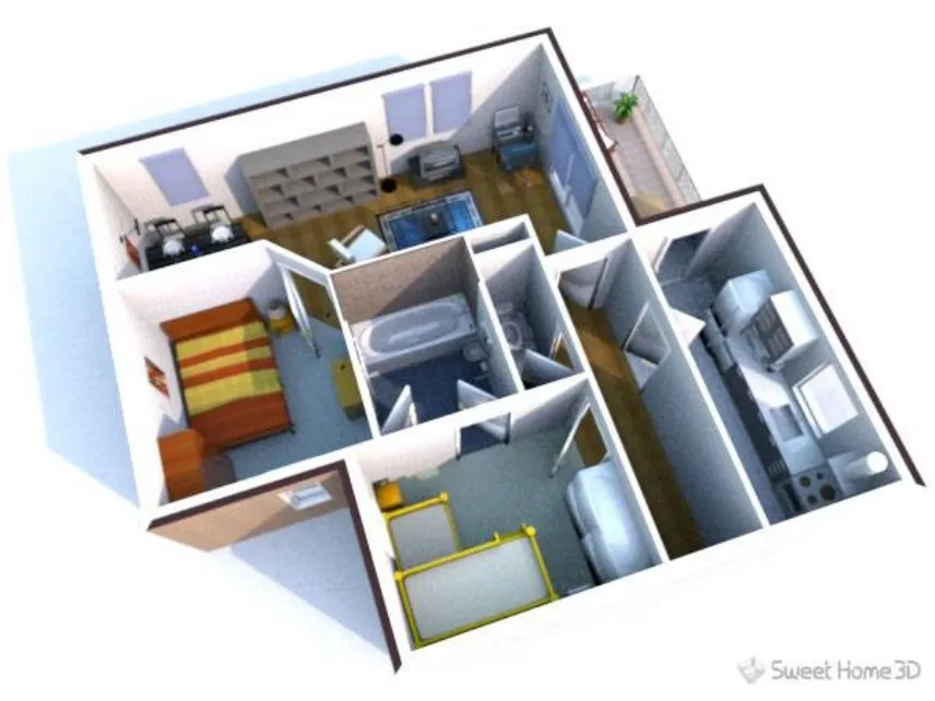 L'interno in 3D di un appartamento