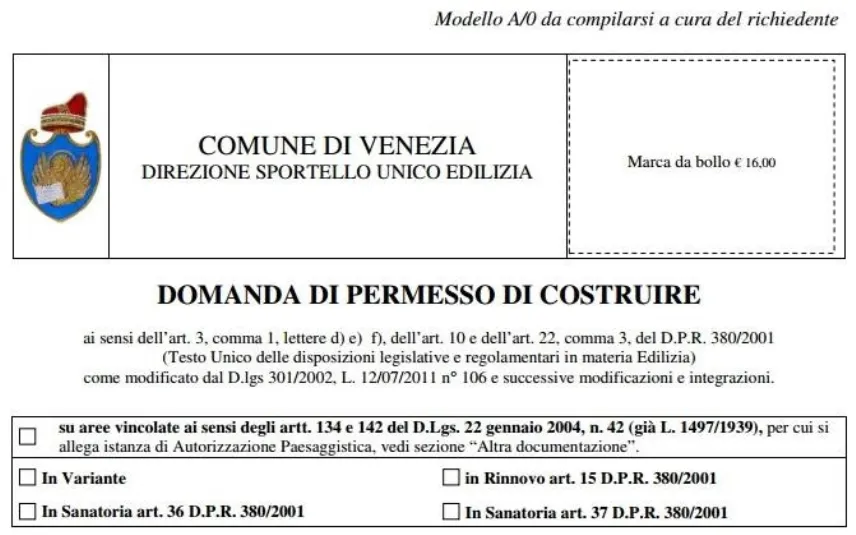 Modello permesso di costruire