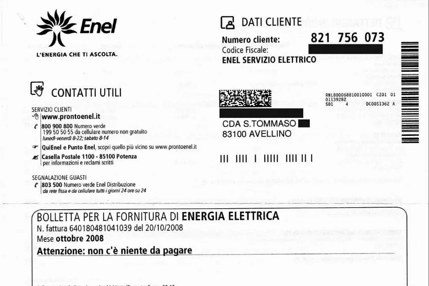 Una bolletta di energia elettrica