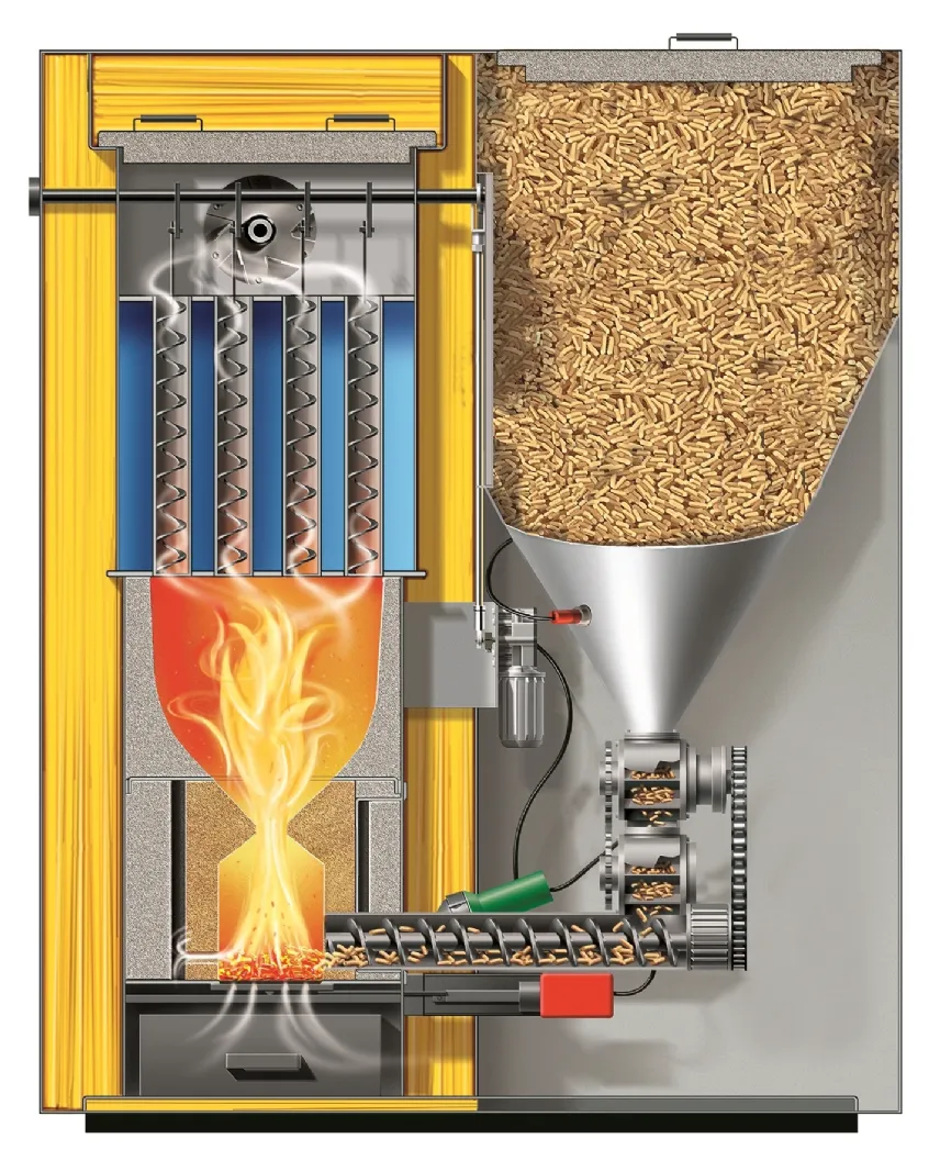 Spaccato di caldaia a pellet